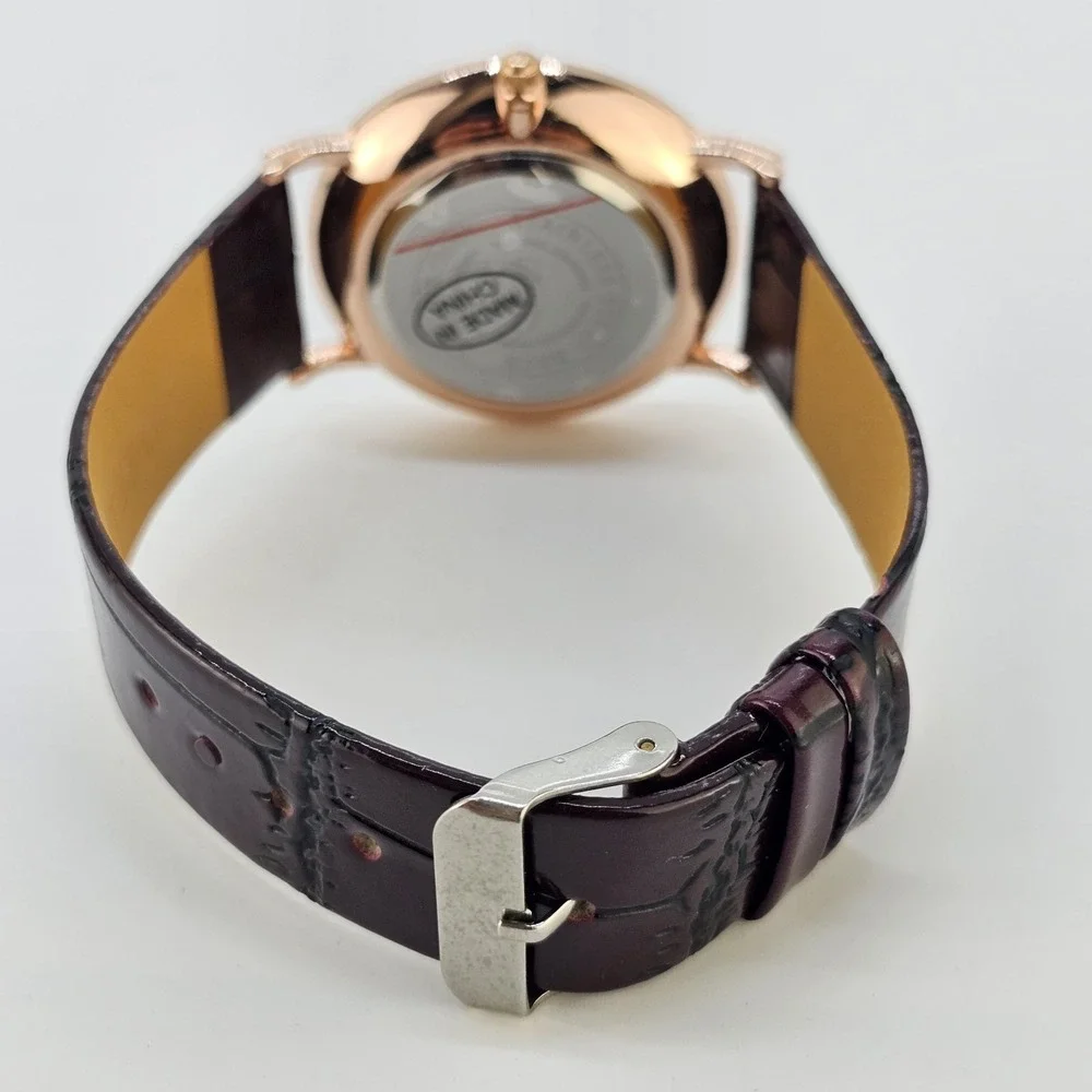 Men's Analog Watch 38MM Black Dial Brown Faux Leather Bands New Battery